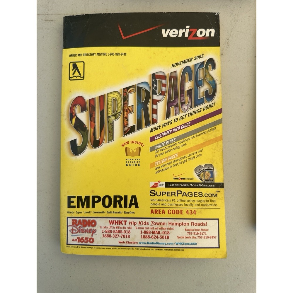 Verizon Super Pages Phone Directory 2003 Emporia Virginia VTG Telephone # Book
